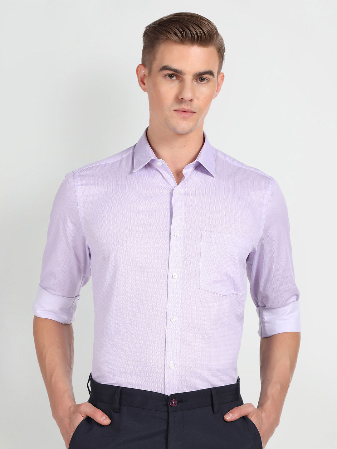 

Arrow Micro Ditsy Printed Slim Fit Opaque Cotton Formal Shirt, Purple