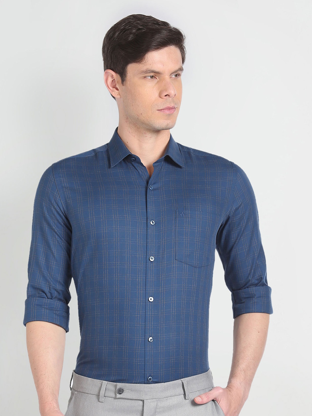 

Arrow Tartan Checks Pure Cotton Formal Shirt, Blue