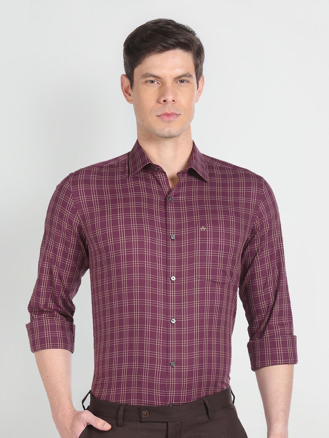 

Arrow Checked Pure Cotton Formal Shirt, Purple