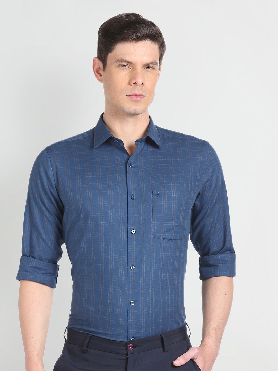 

Arrow Grid Tattersall Checks Opaque Pure Cotton Formal Shirt, Blue