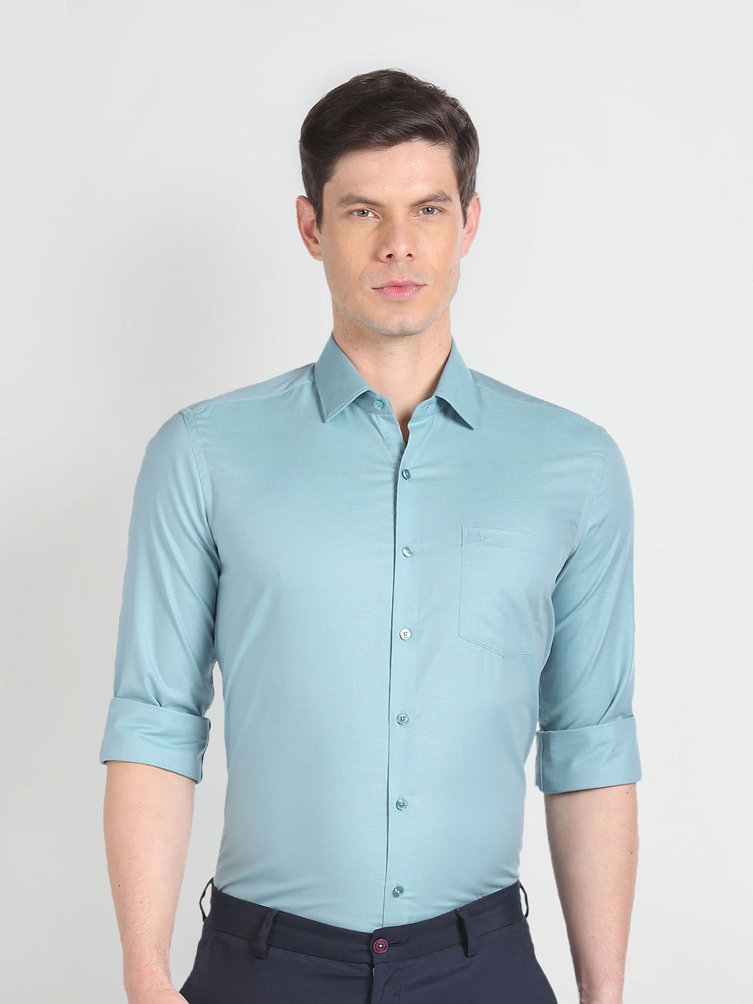 

Arrow Slim Fit Spread Collar Long Sleeves Pure Cotton Formal Shirt, Green