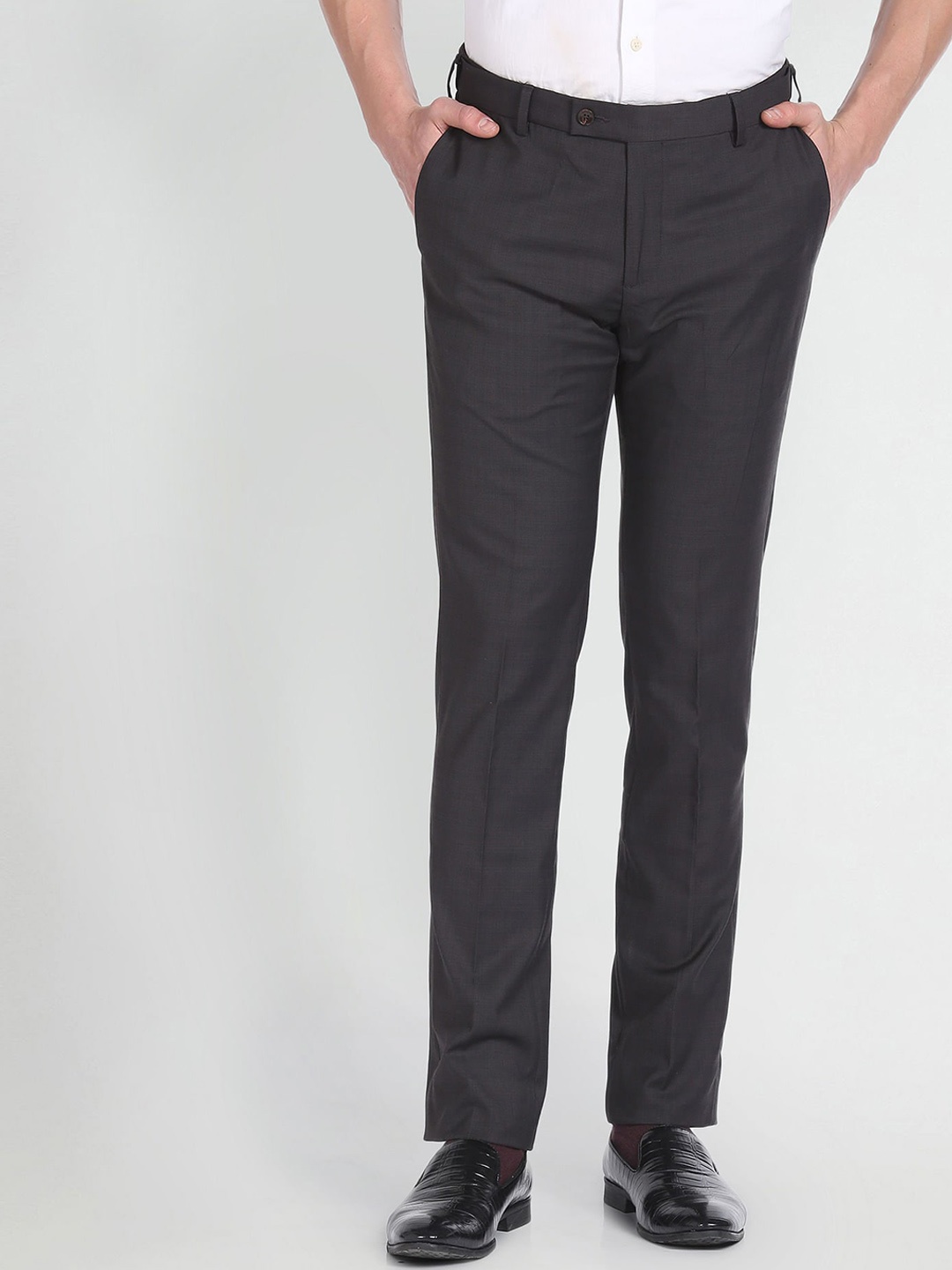 

Arrow Men Solid Dobby Formal Trousers, Brown