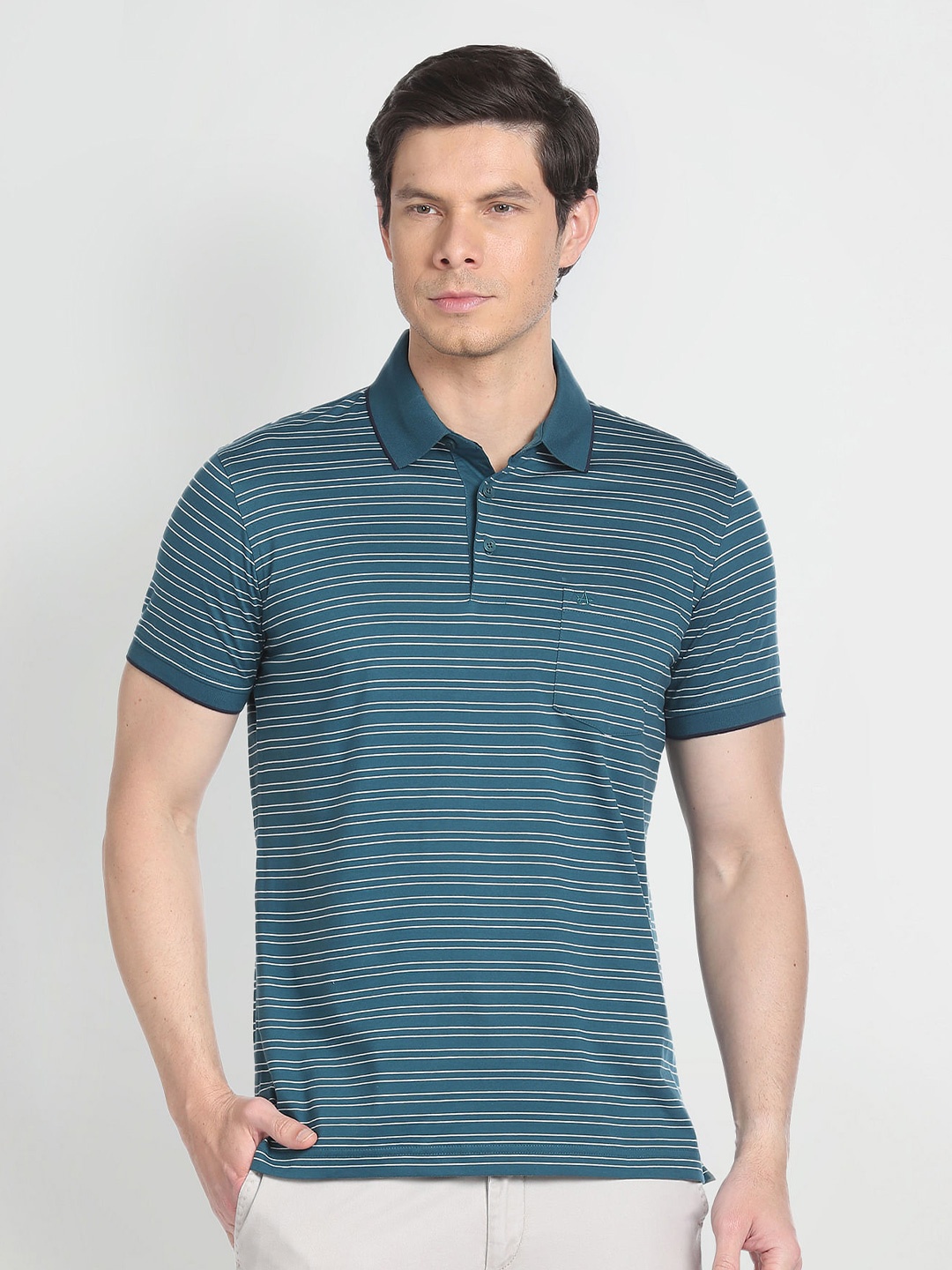 

Arrow Striped Polo Collar Pockets Regular T-shirt, Blue