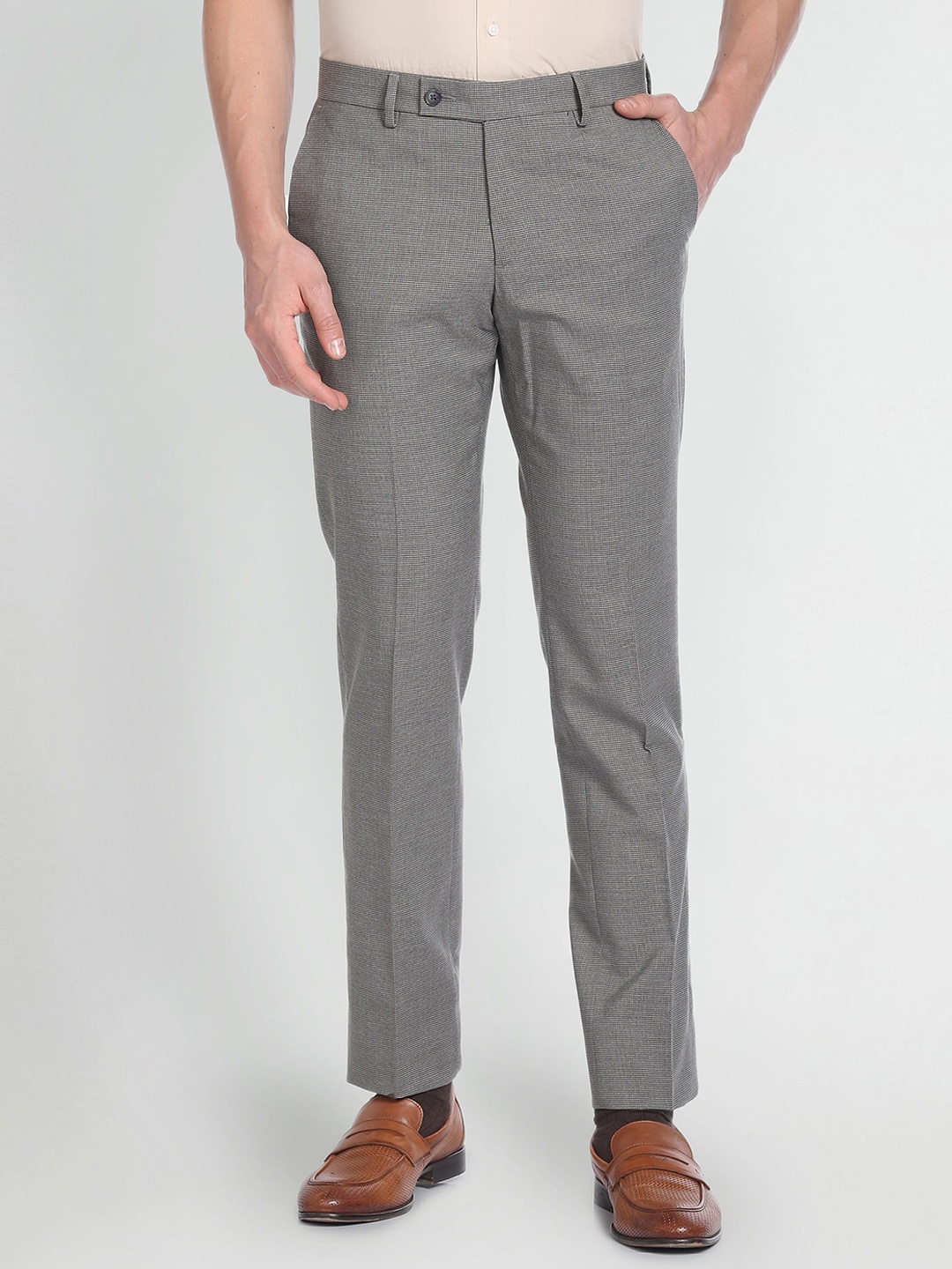 

Arrow Men Textured Mid-Rise Slim Fit Formal Trousers, Brown