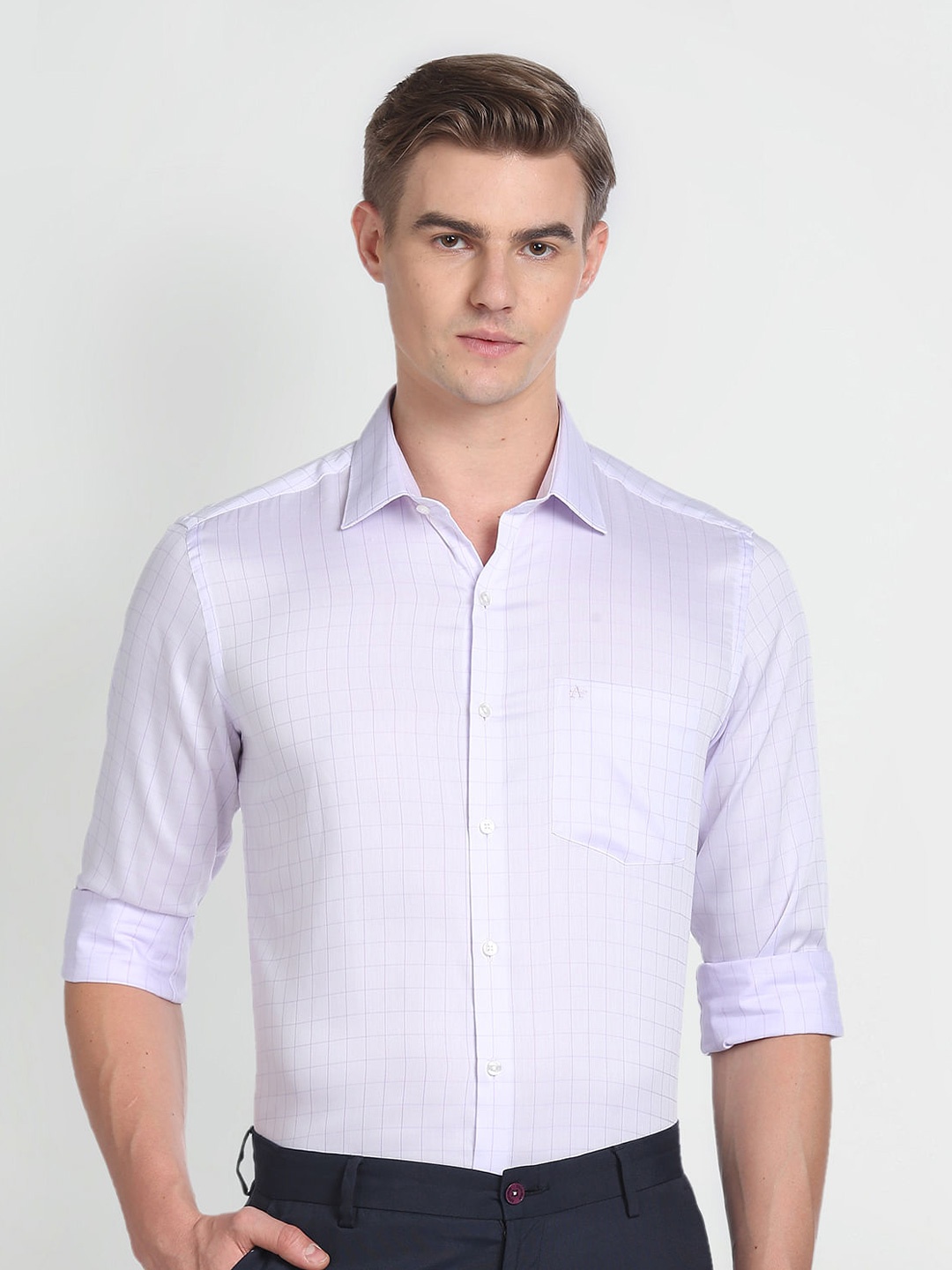 

Arrow Slim Fit Grid Tattersall Checks Casual Shirt, Purple