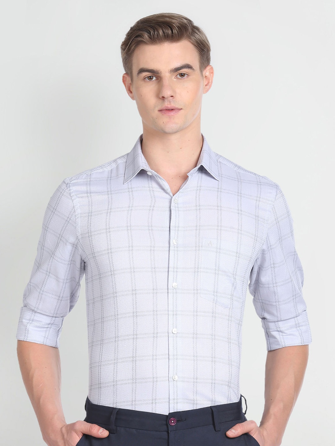 

Arrow Windowpane Checked Formal Shirt, Grey