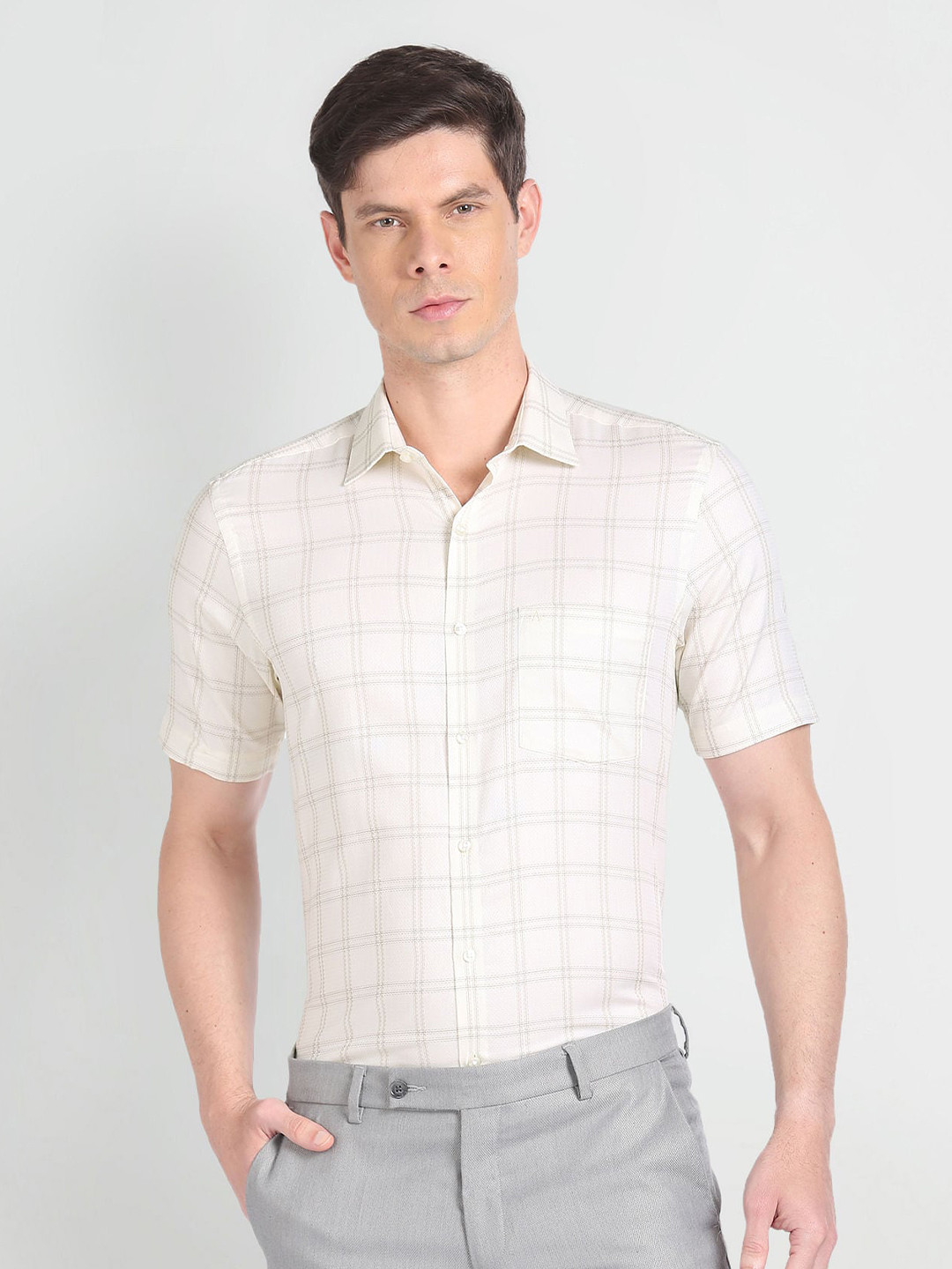 

Arrow Checked Spread Collar Pure Cotton Formal Shirt, Yellow