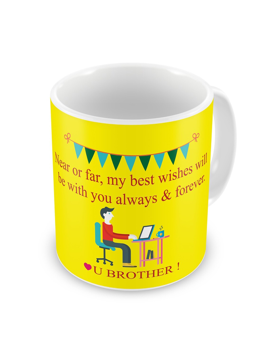 

Indigifts White & Yellow Text Or Slogan Printed Ceramic Glossy Mug 325 ML