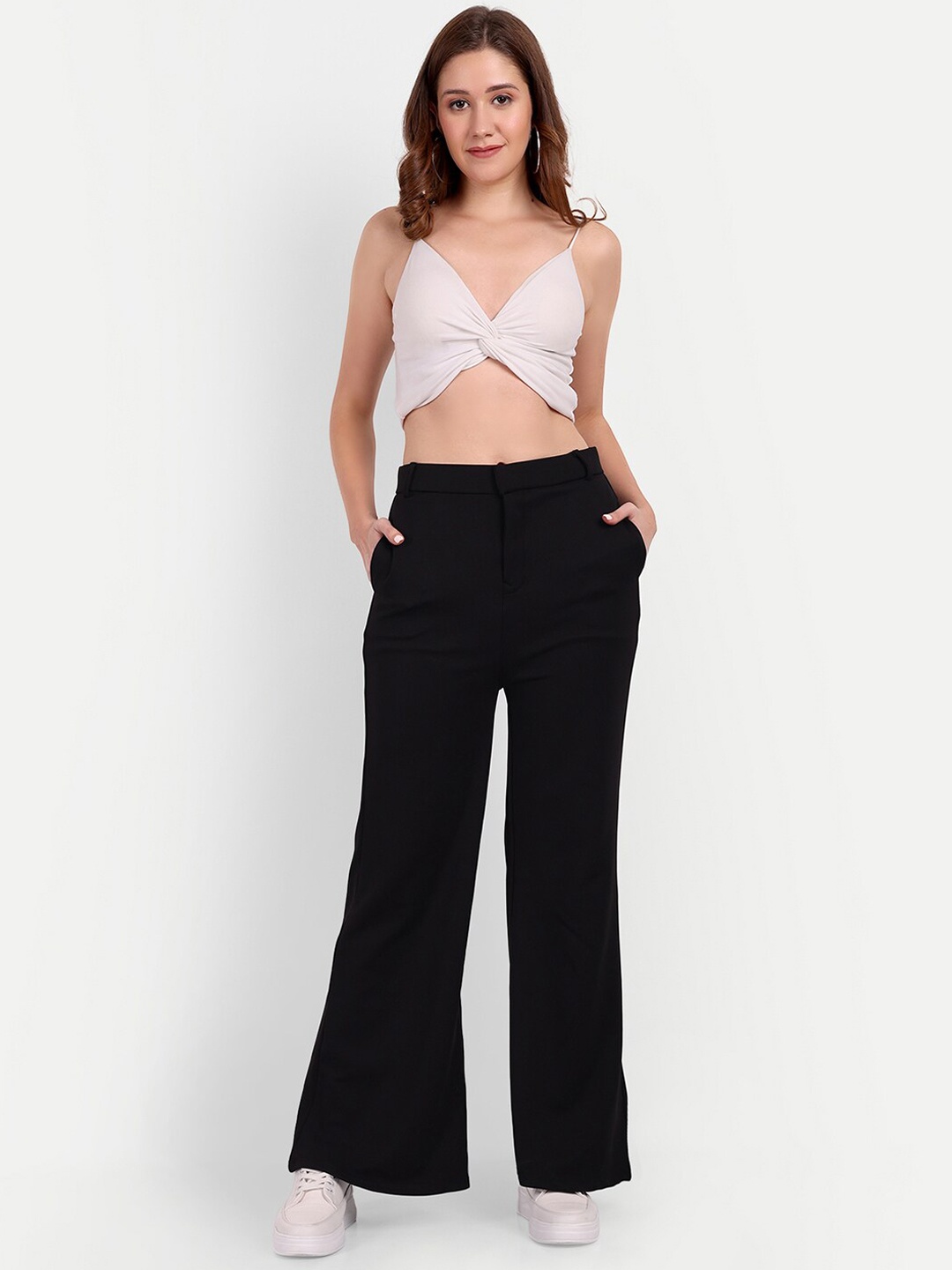 

BROADSTAR Women Smart Flared High Rise Easy Wash Bootcut Trousers, Black