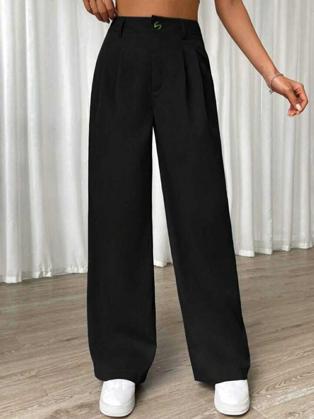 

Next One Women High-Rise Pleated Korean Trousers, Black