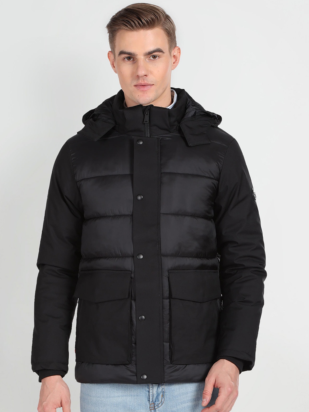 Arrow Sport Hooded Padded Jacket, Black