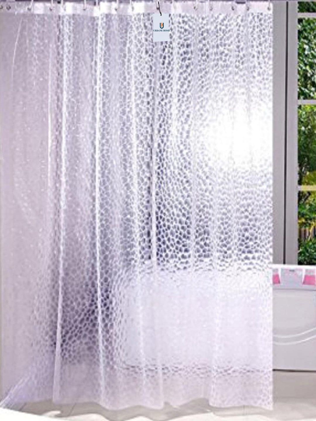 

Kuber Industries White PVC Shower Curtains