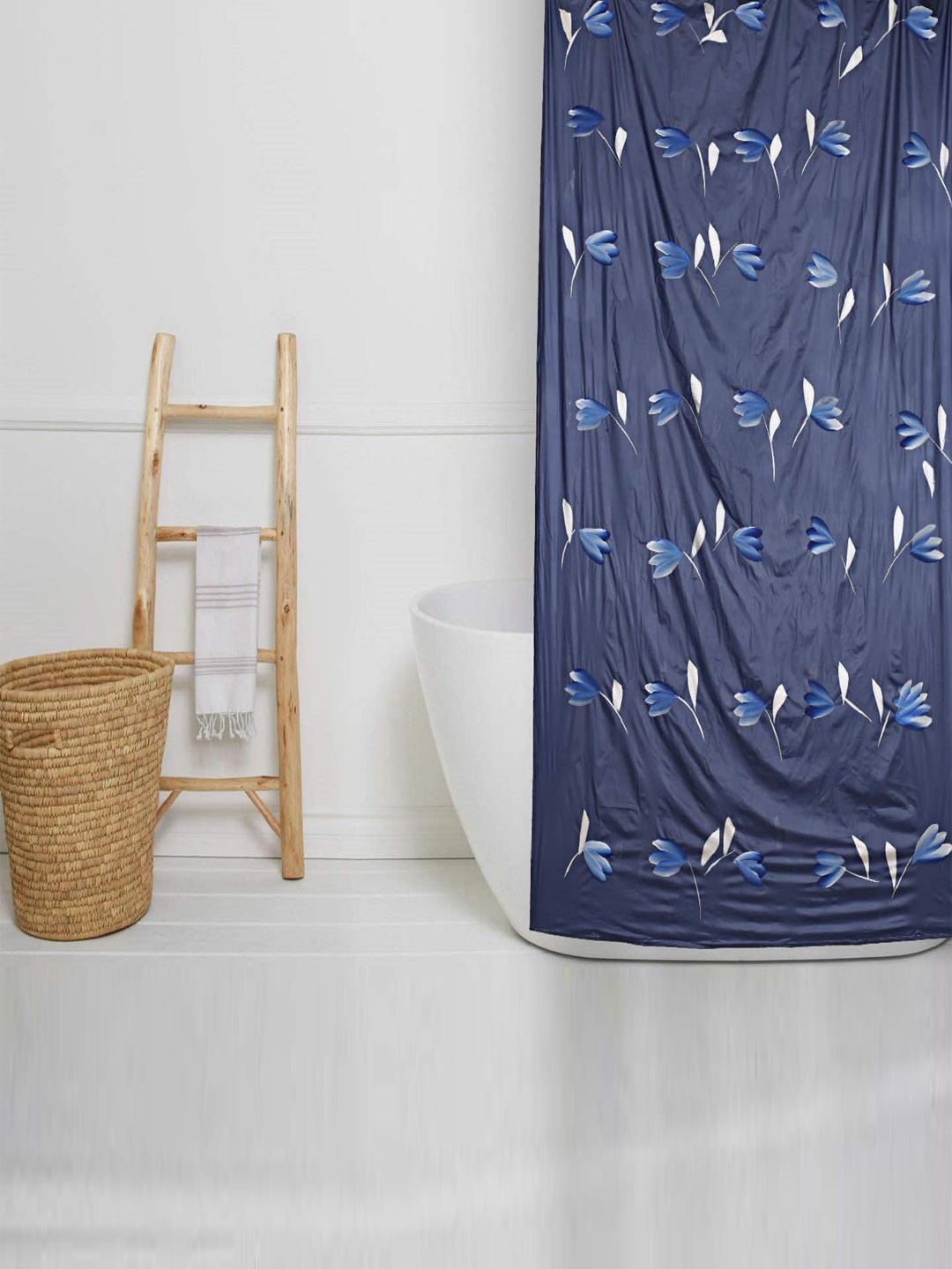 

Kuber Industries Blue Printed Shower Curtain