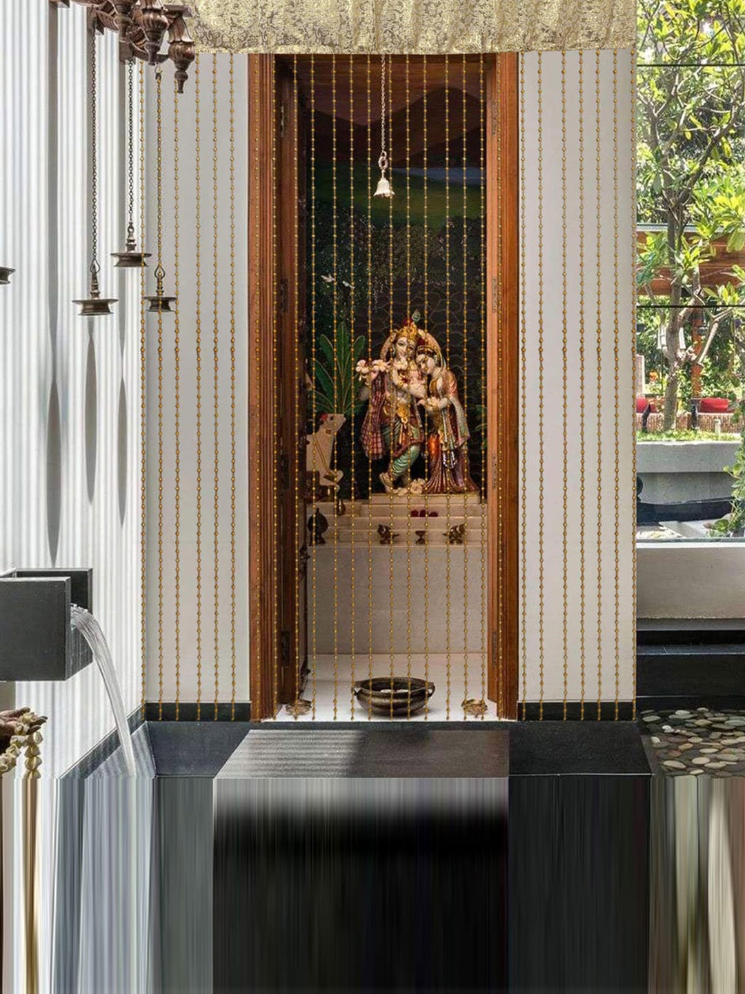 

Kuber Industries Gold-Toned Sparkling Fancy Bead Sheer Door Curtain