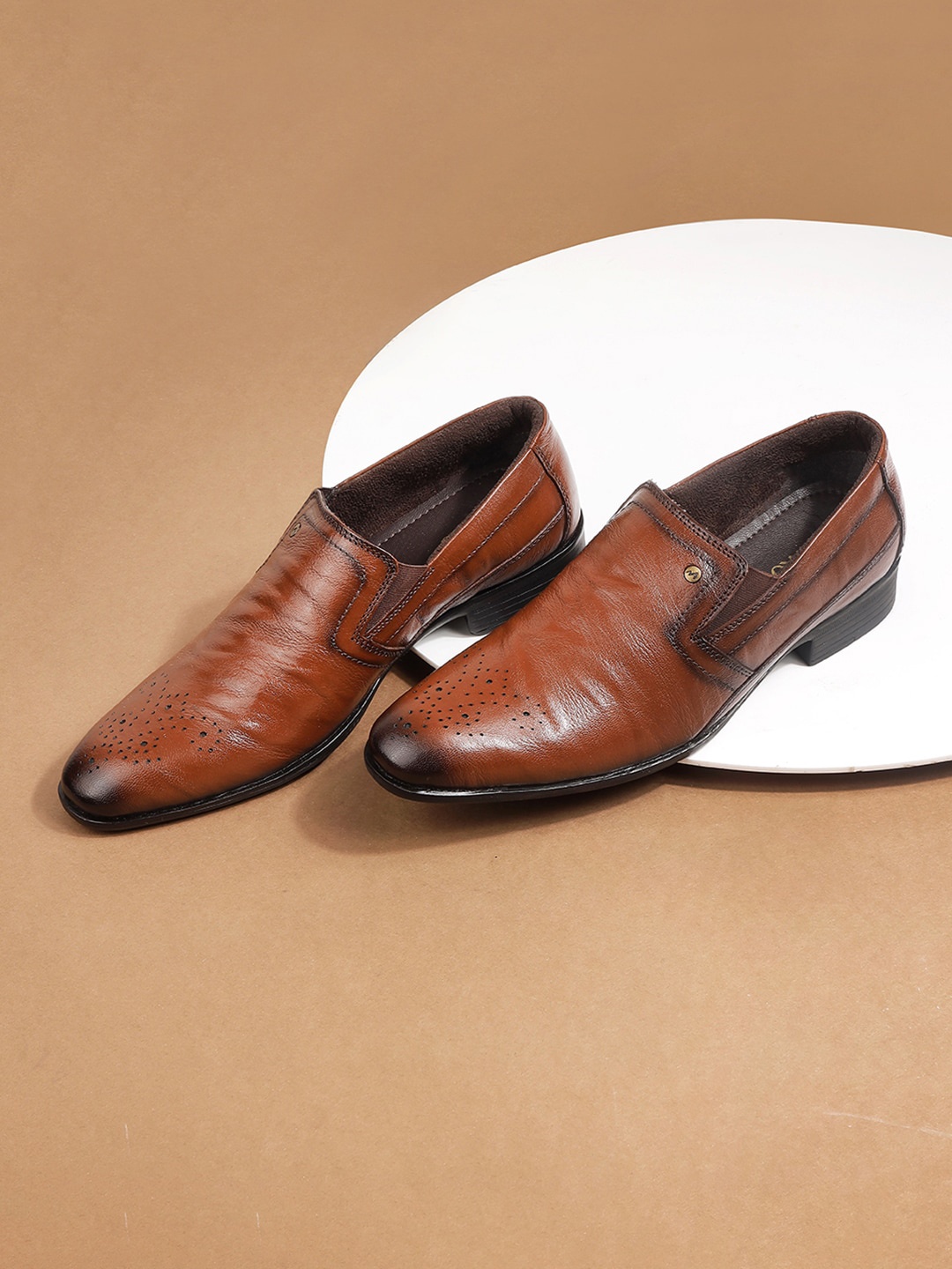 

Metro Men Textured Leather Formal Slip-On Shoes, Tan