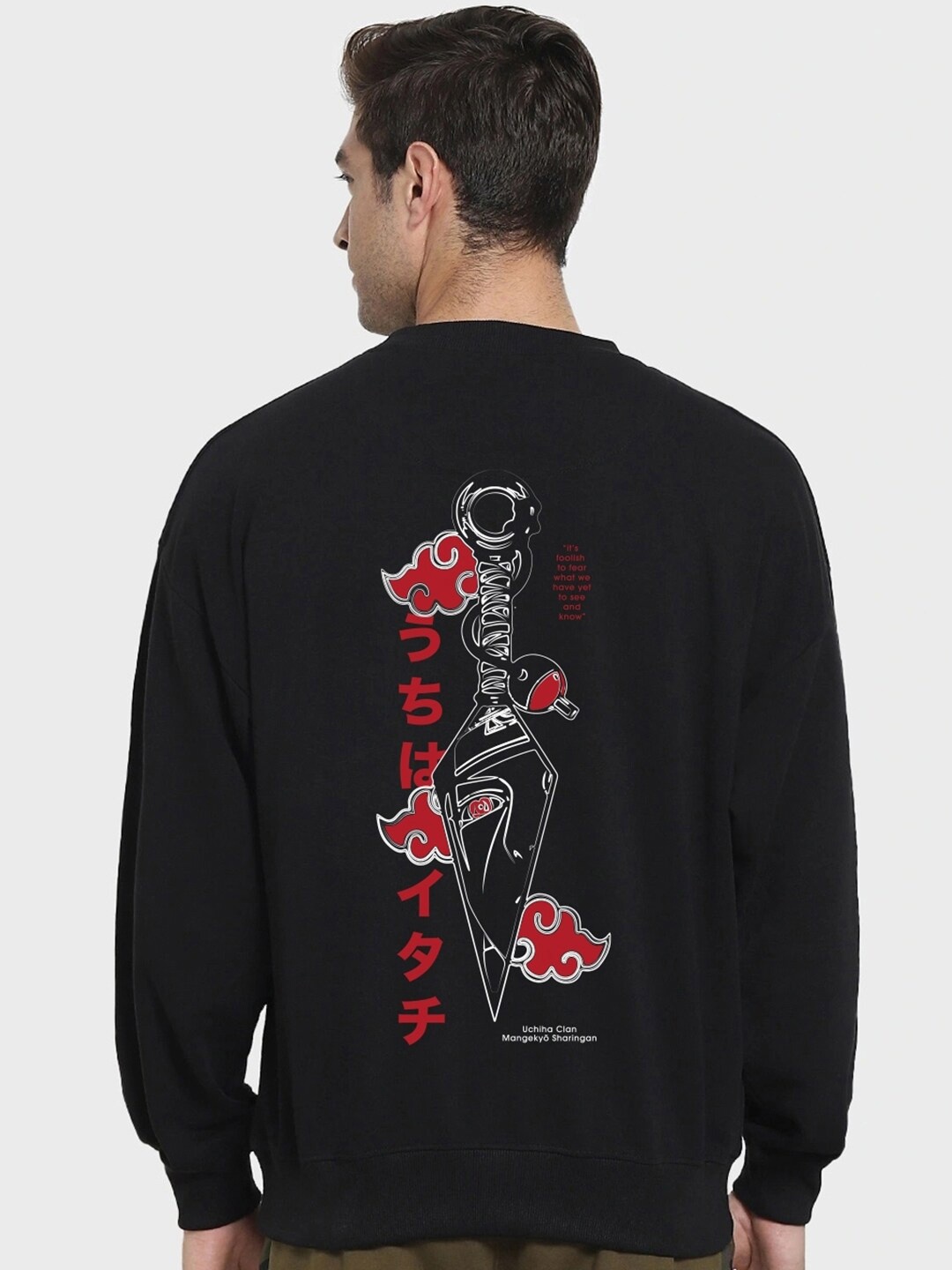 

Bewakoof Itachi of Sharingan Graphic Printed Oversized Sweatshirt, Black