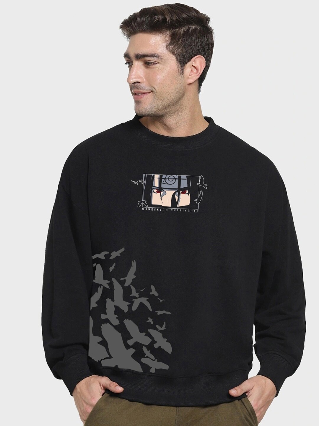 

Bewakoof Sacrifice Graphic Printed Oversized Sweatshirt, Black