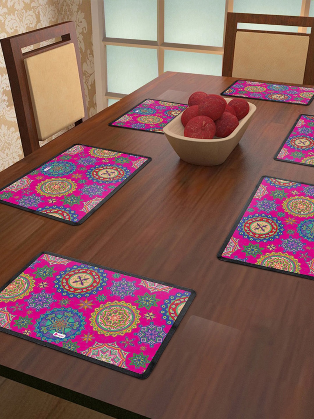 

Indigifts Pink 6 Pieces Printed Rectangular Table Placemats