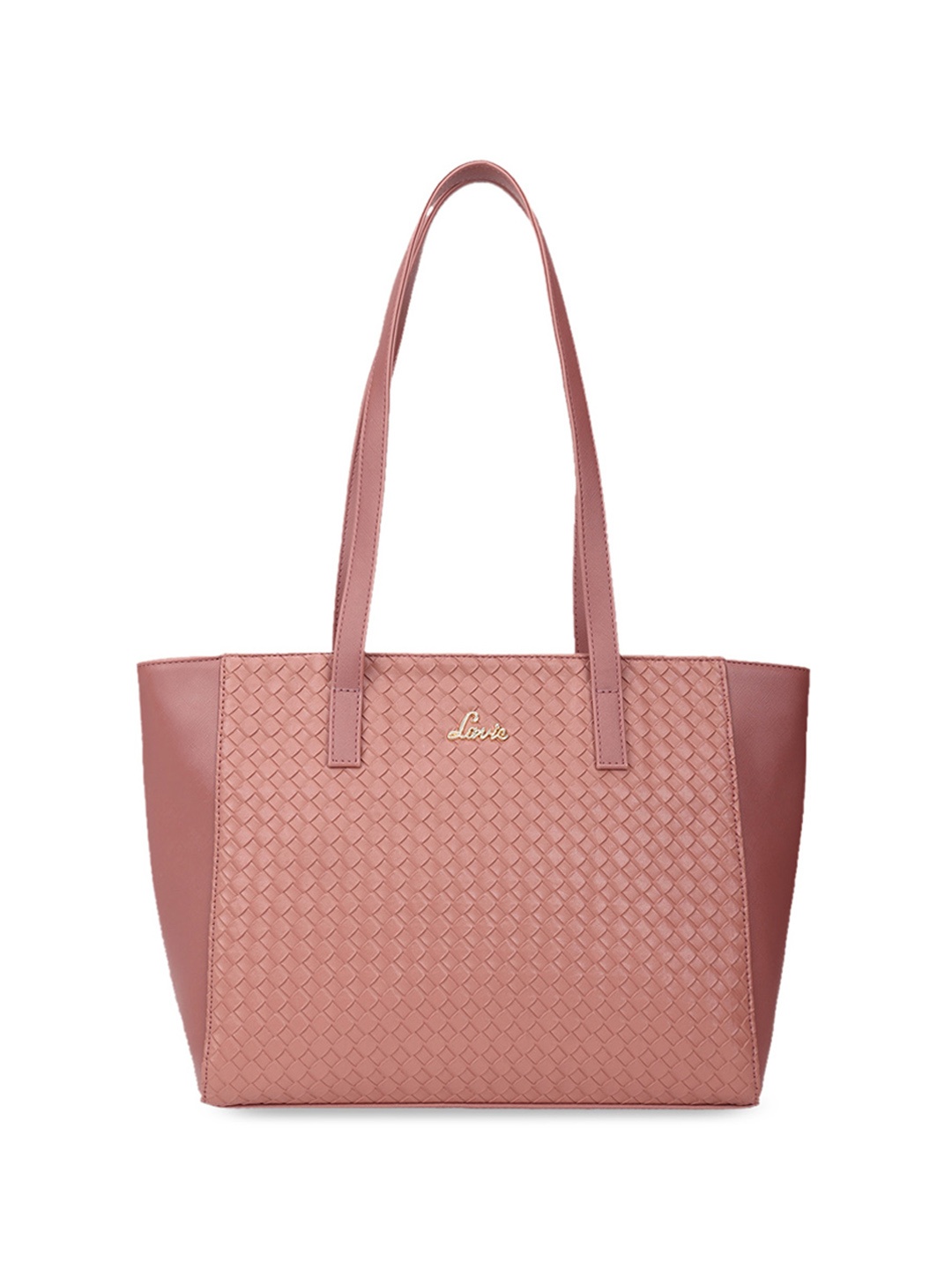 Lavie Pink Textured Oversized Structured Shoulder Bag, Peach