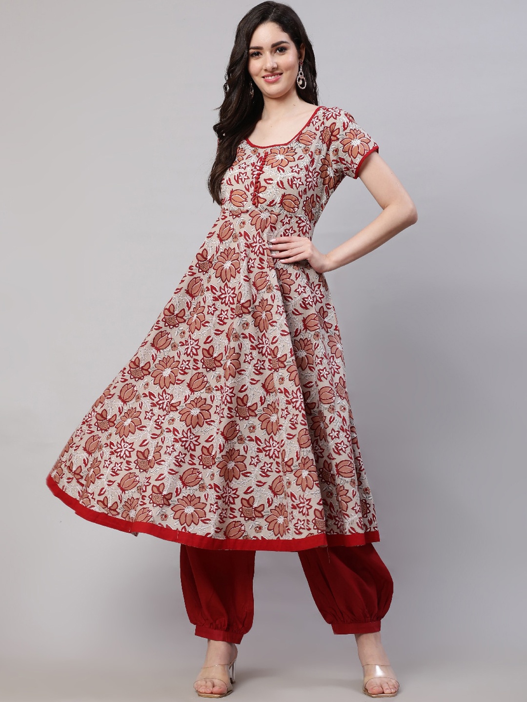 

AKS Floral Printed Regular Pure Cotton Kurta with Salwar, Maroon