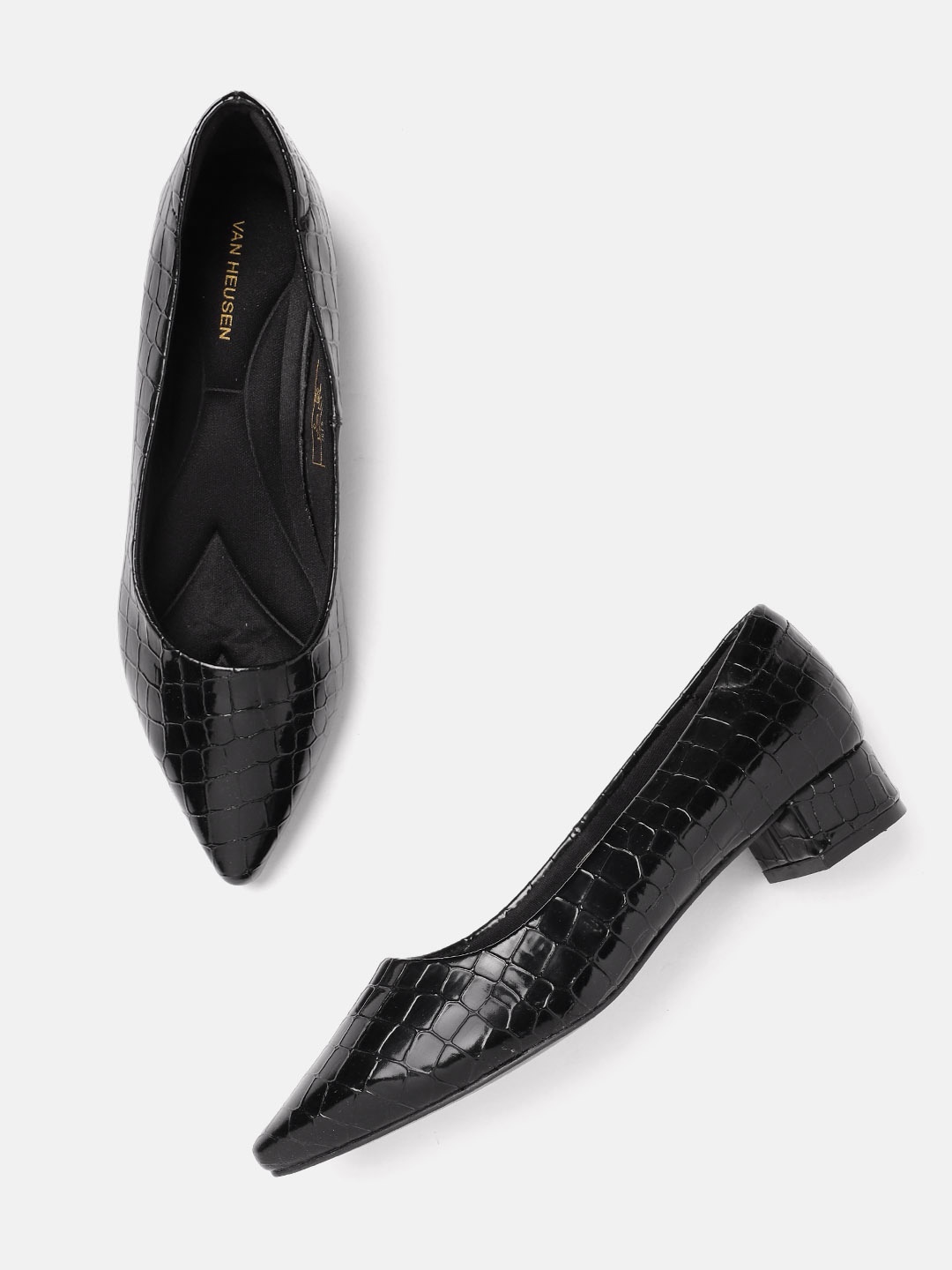 

Van Heusen Woman Croc Textured Block Heel Pumps, Black