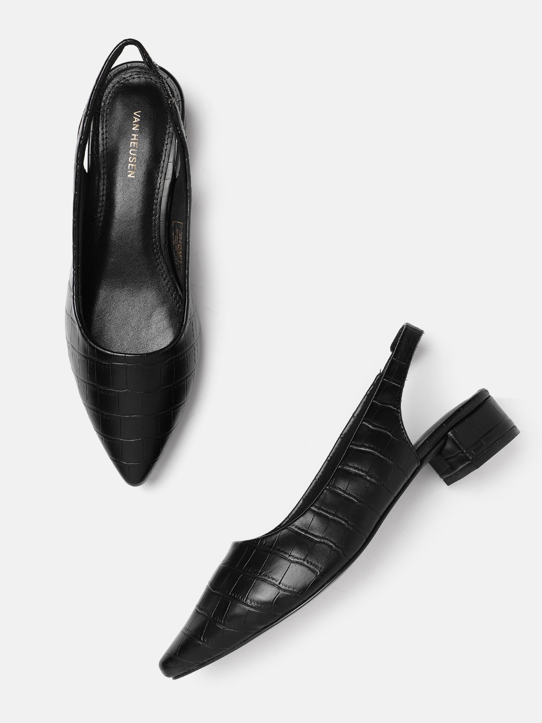 

Van Heusen Woman Croc Textured Block Heel Pumps, Black
