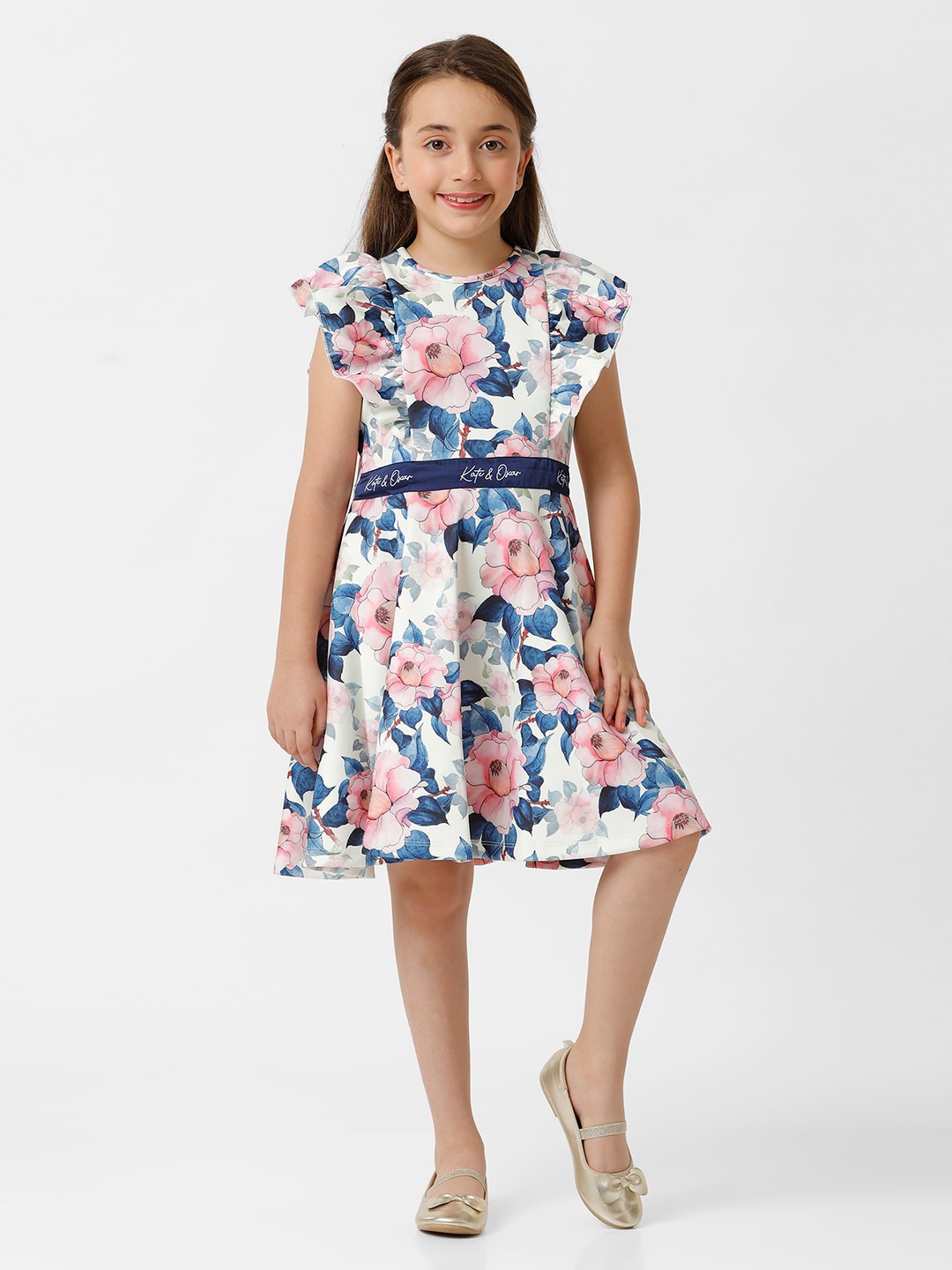 

KATE & OSCAR Girls Floral Printed Satin A-Line Dress, Pink