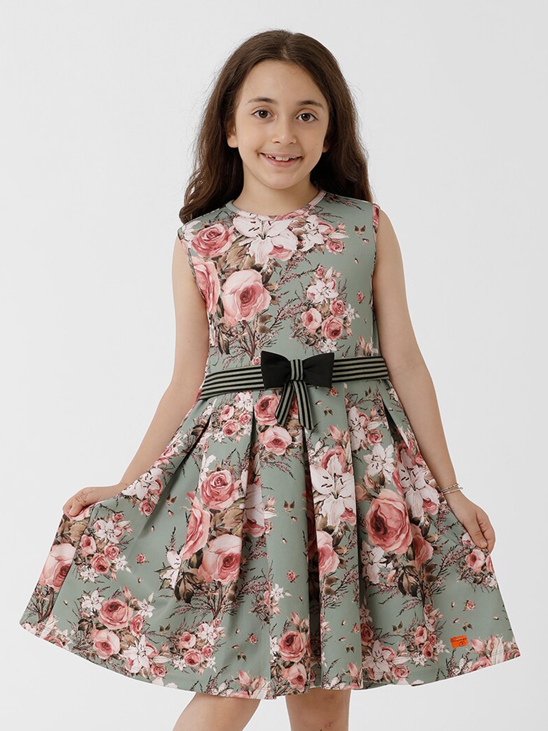 

KATE & OSCAR Girls Floral Printed A-Line Dress, Green