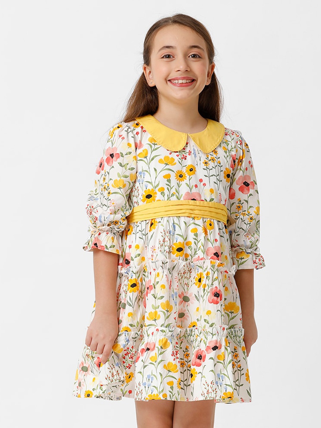 

KATE & OSCAR Girls Floral Printed Peter Pan Collar A-Line Dress, White