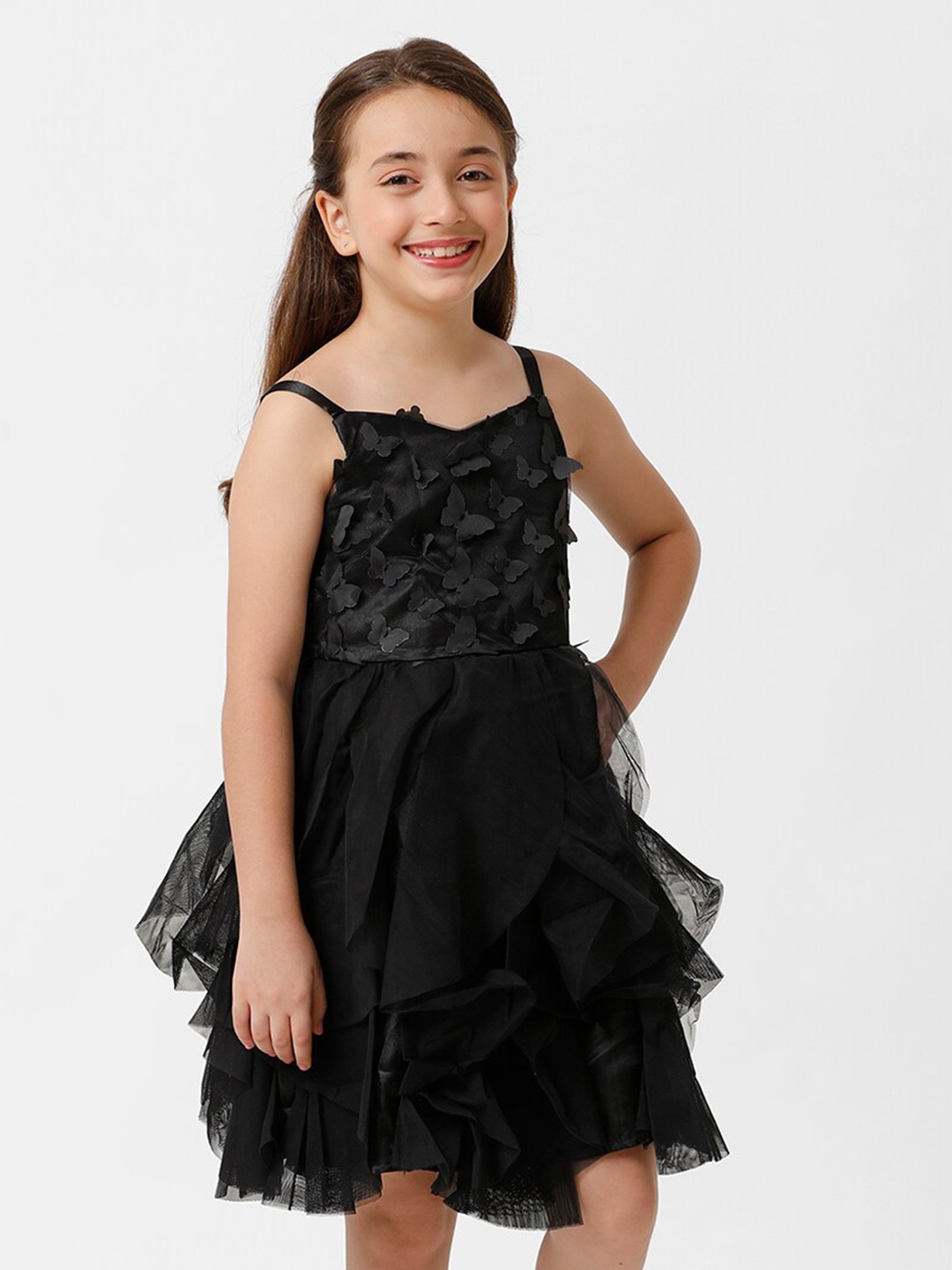 

KATE & OSCAR Girls Self Design Fit & Flare Dress, Black