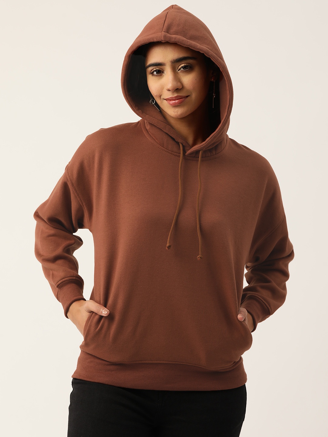 

Rue Collection Hooded Fleece Sweatshirt, Brown