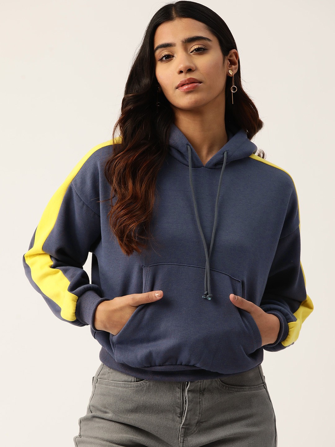 

Rue Collection Striped Hooded Fleece Sweatshirt, Navy blue