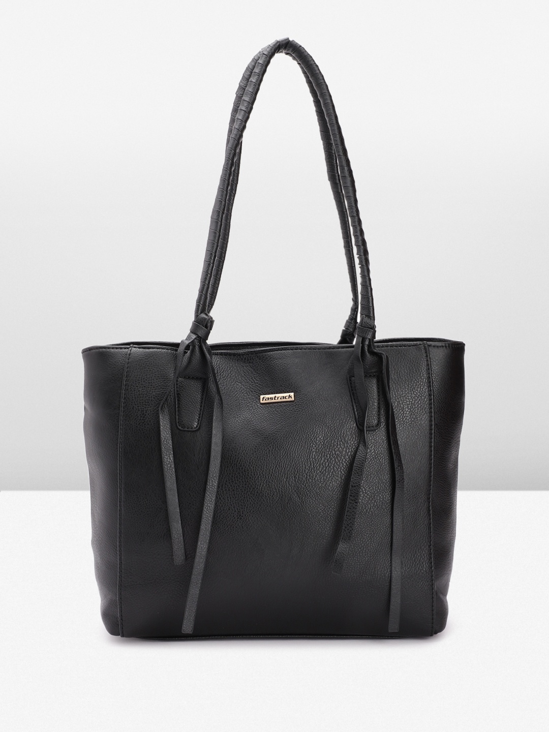 

Fastrack Black Tote Bag with Twisted Handles and Tassels & Spacious Zipper Compartment