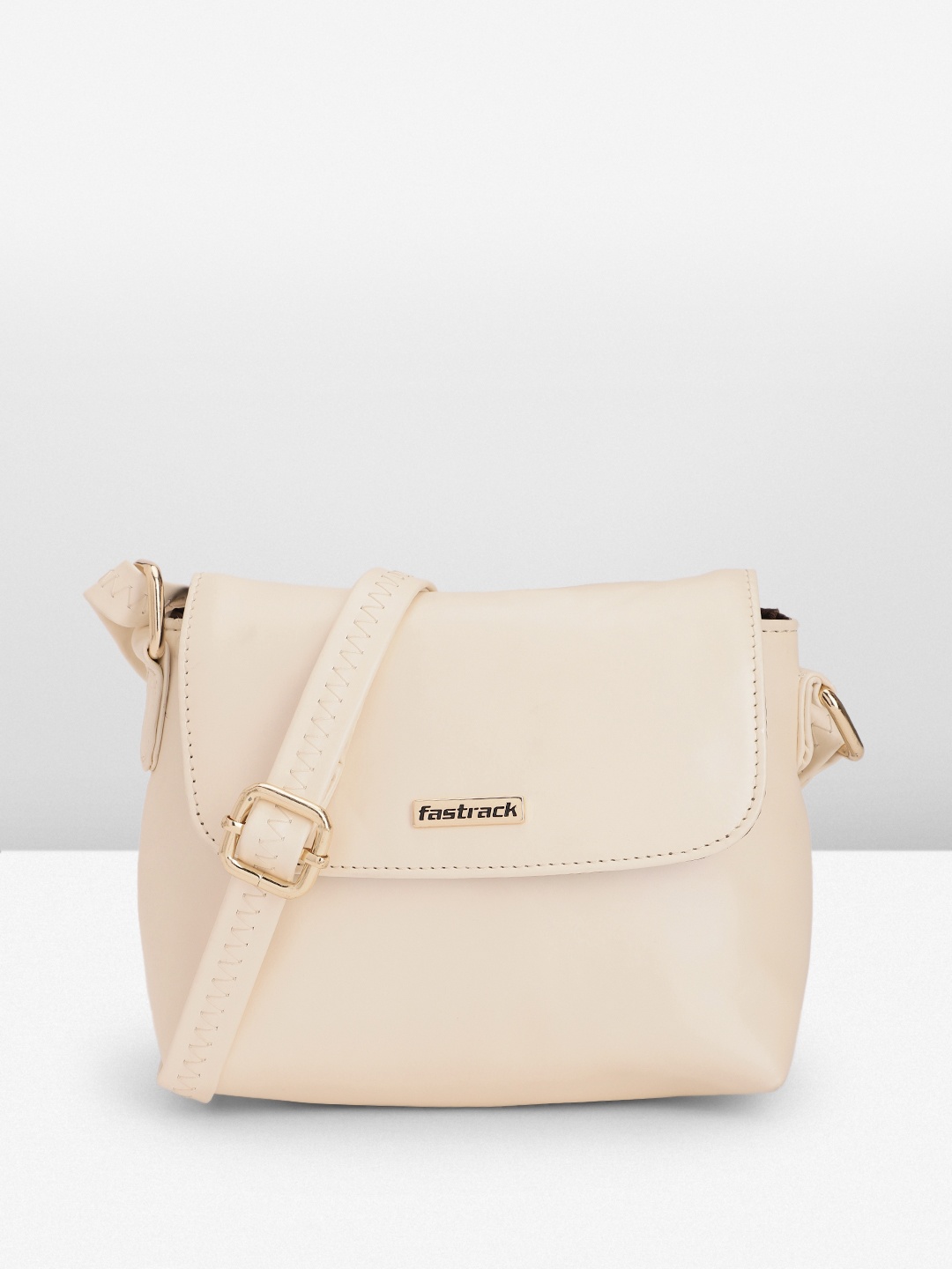 

Fastrack Solid PU Structured Sling Bag, Cream