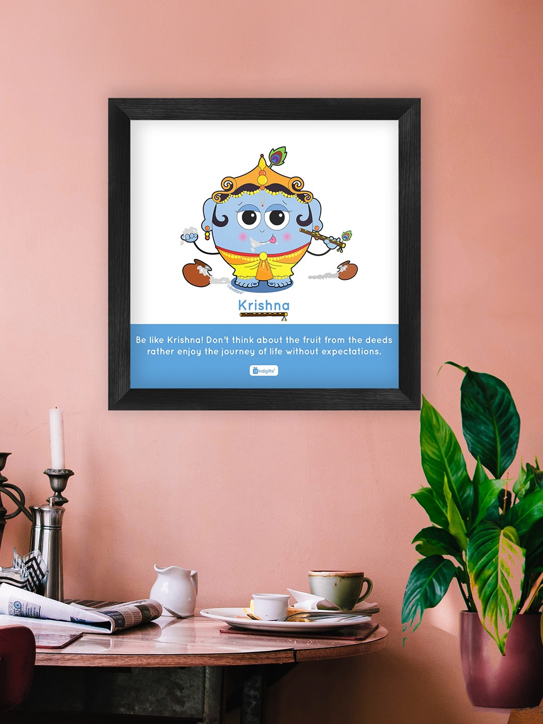 Indigifts Blue & White Be Like Krishna Printed Frame