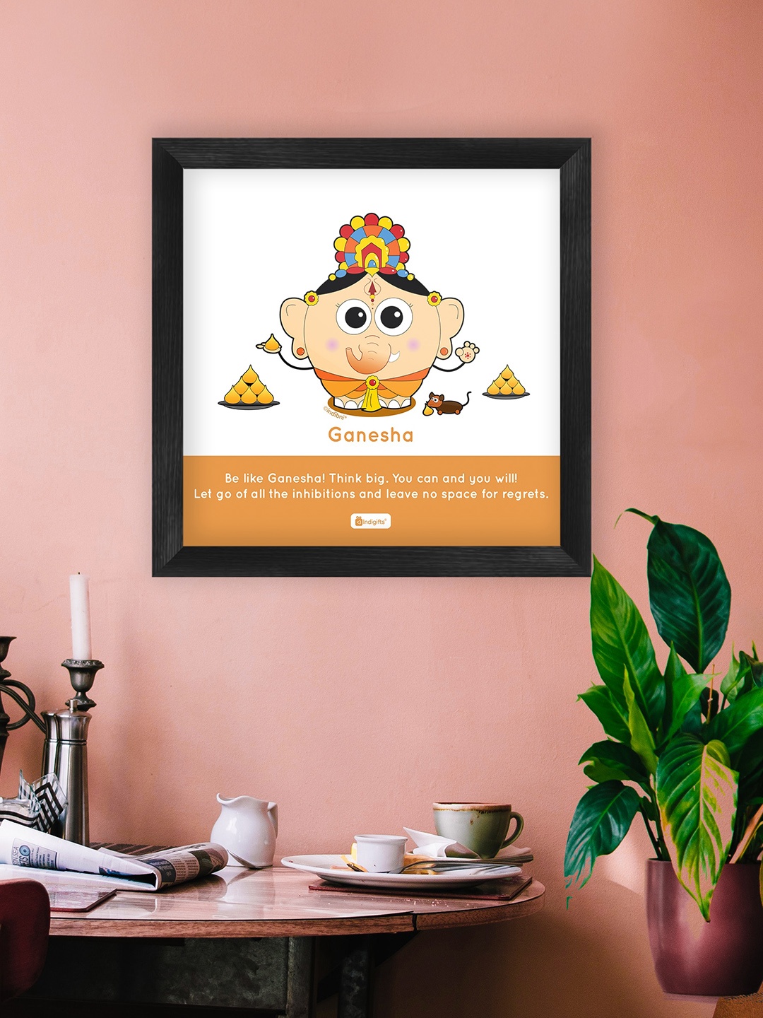 

Indigifts White & Orange Coloured Gift-Be Like Ganesha Printed Poster Frame