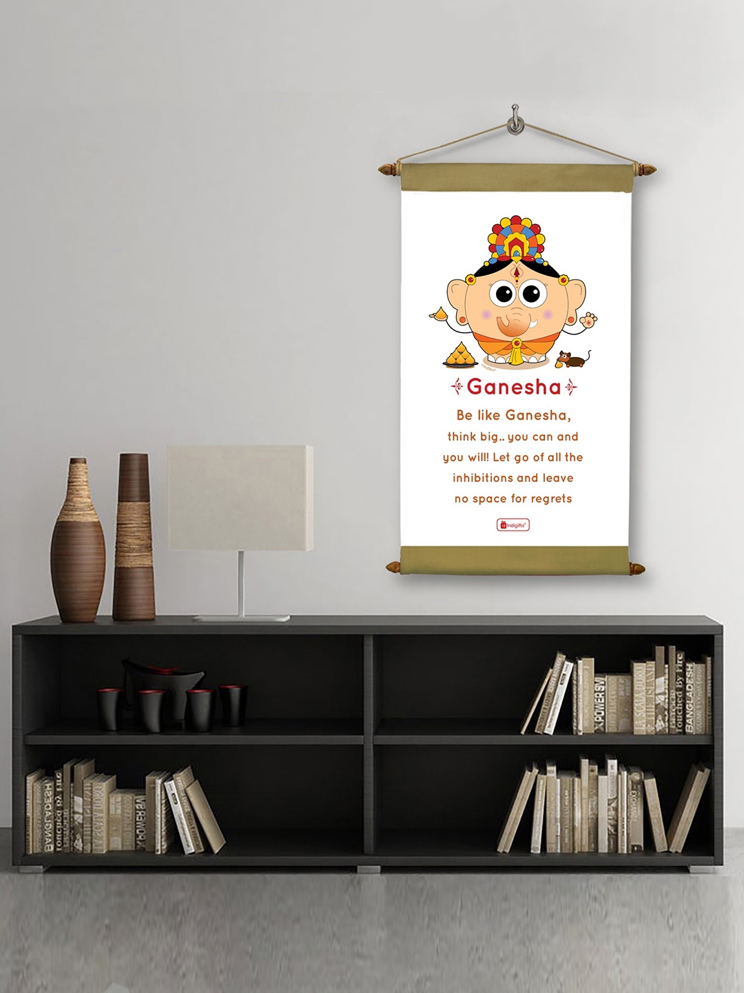 

Indigifts White & Brown Lord Ganesha Printed Scroll Card Wall Decor