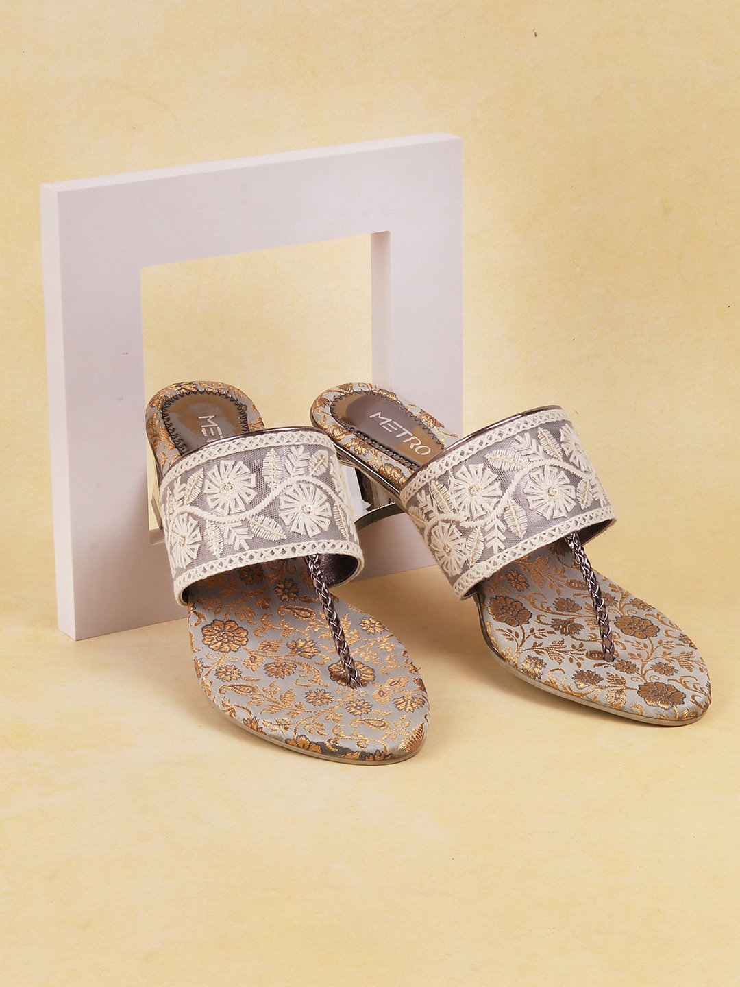 

Metro Embroidered Block Heels, Grey