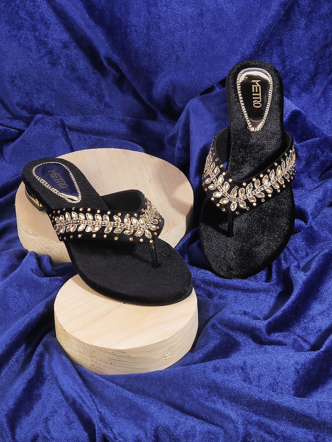 

Metro Ethnic Embellished Open Toe Flats, Black