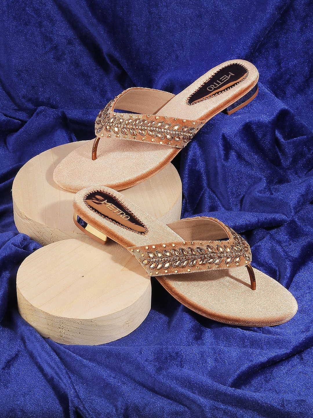 

Metro Ethnic Embellished Open Toe Flats, Gold