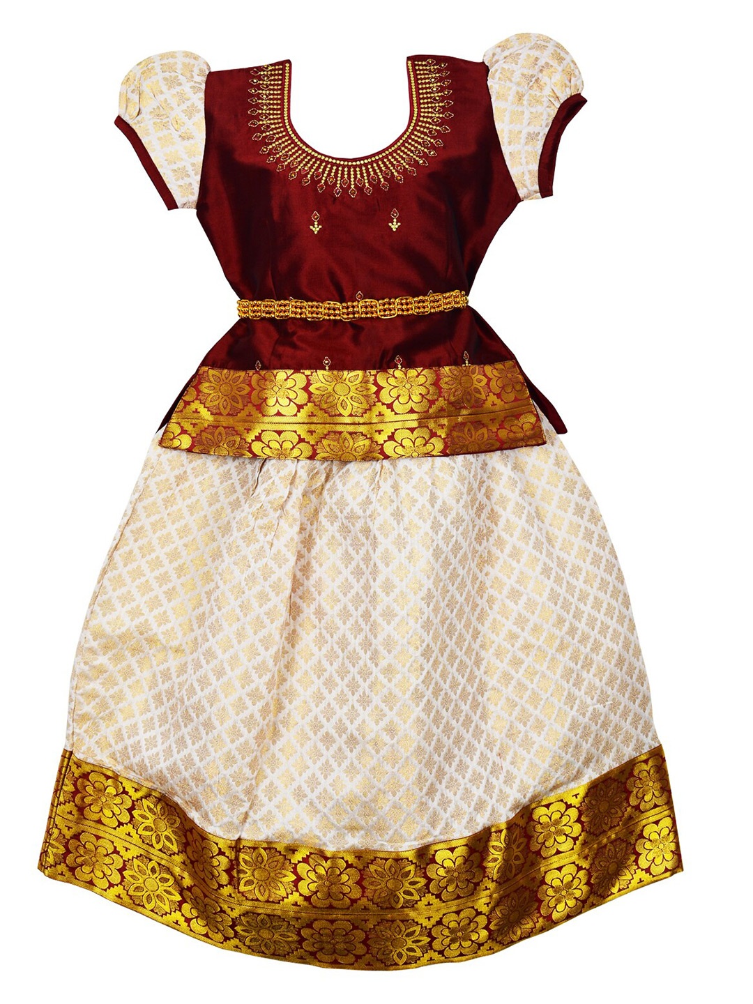 

AMIRTHA FASHION Girls Woven Design Cotton Ready to Wear Lehenga & Choli, Maroon