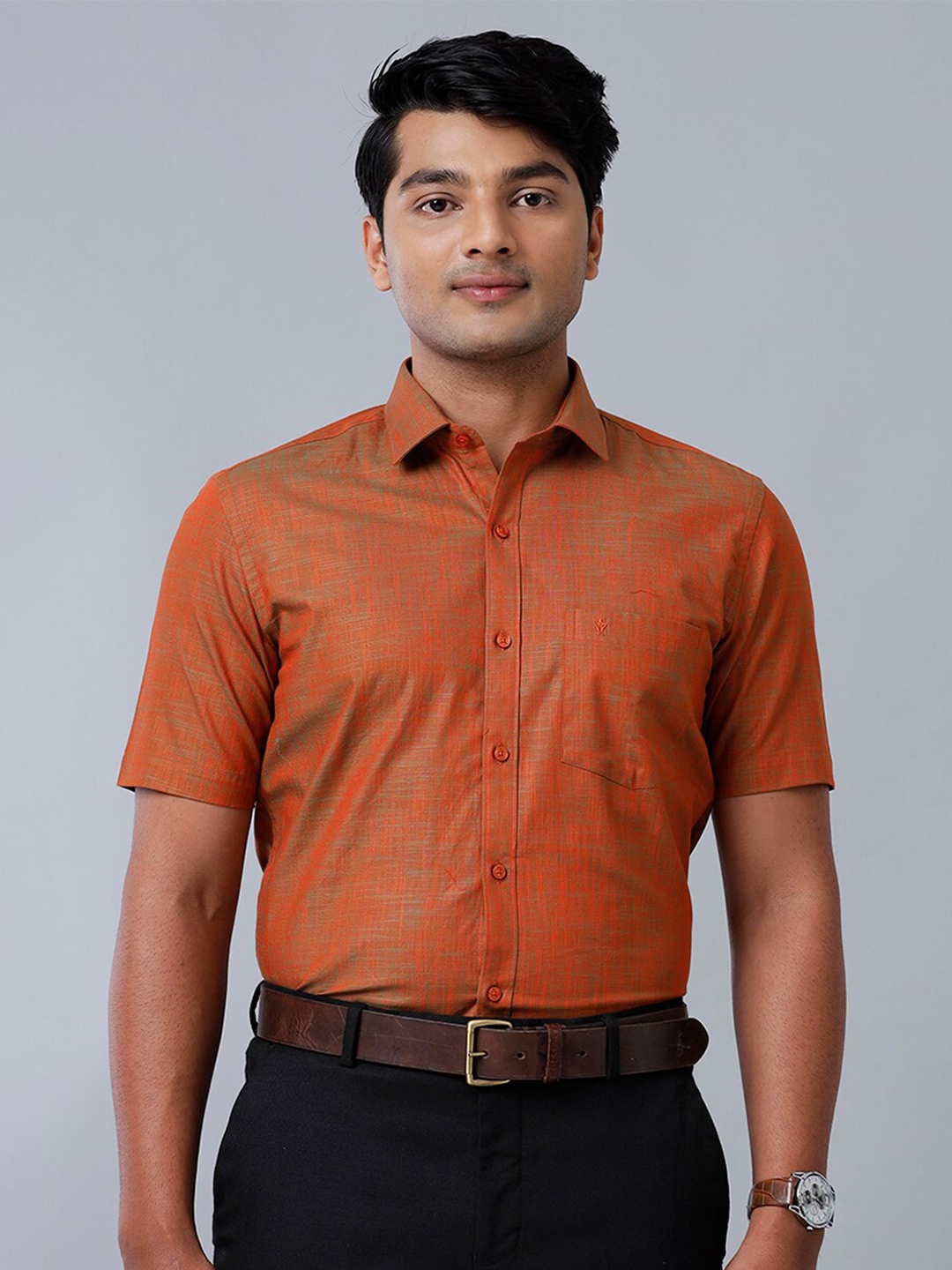 

Ramraj Spread Collar Opaque Cotton Formal Shirt, Brown