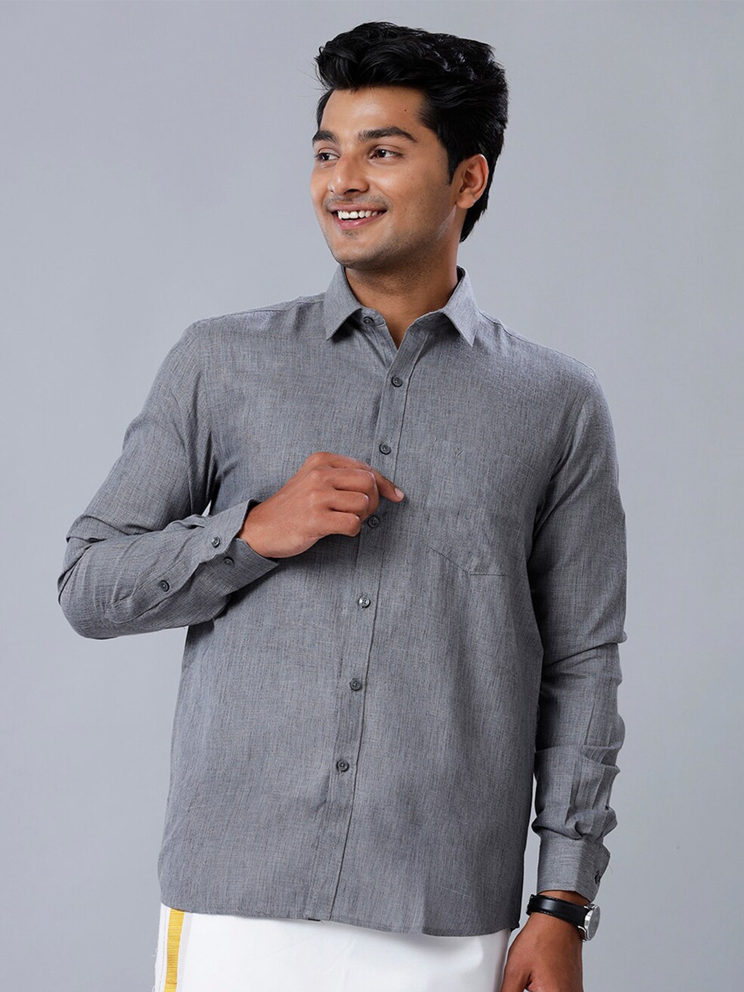

Ramraj Spread Collar Opaque Casual Shirt, Grey