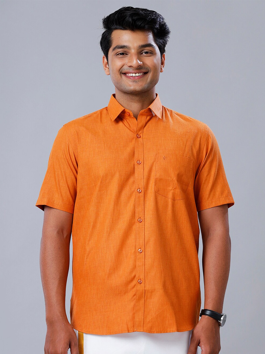 

Ramraj Spread Collar Opaque Casual Shirt, Orange