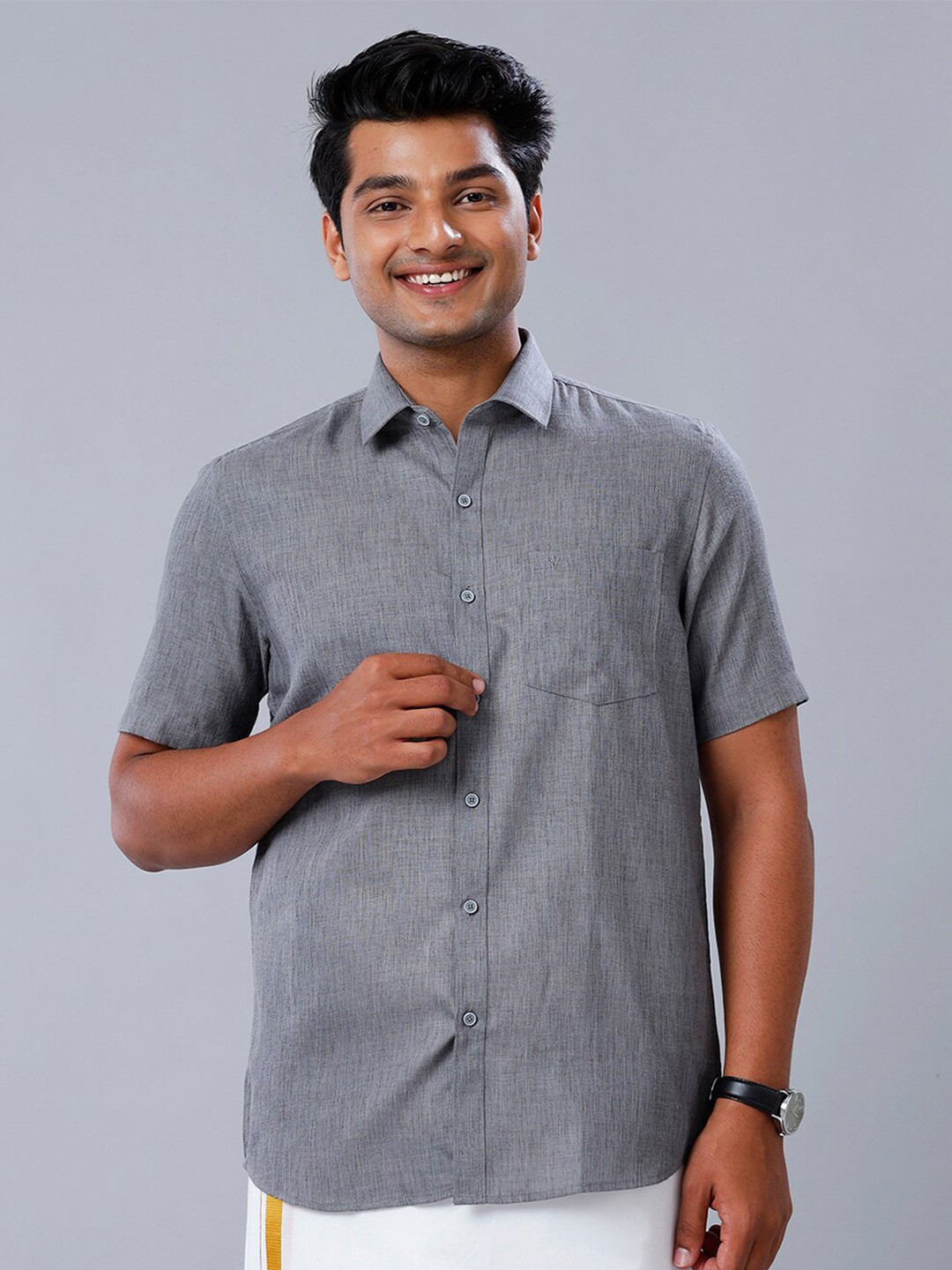 

Ramraj Spread Collar Opaque Casual Shirt, Grey
