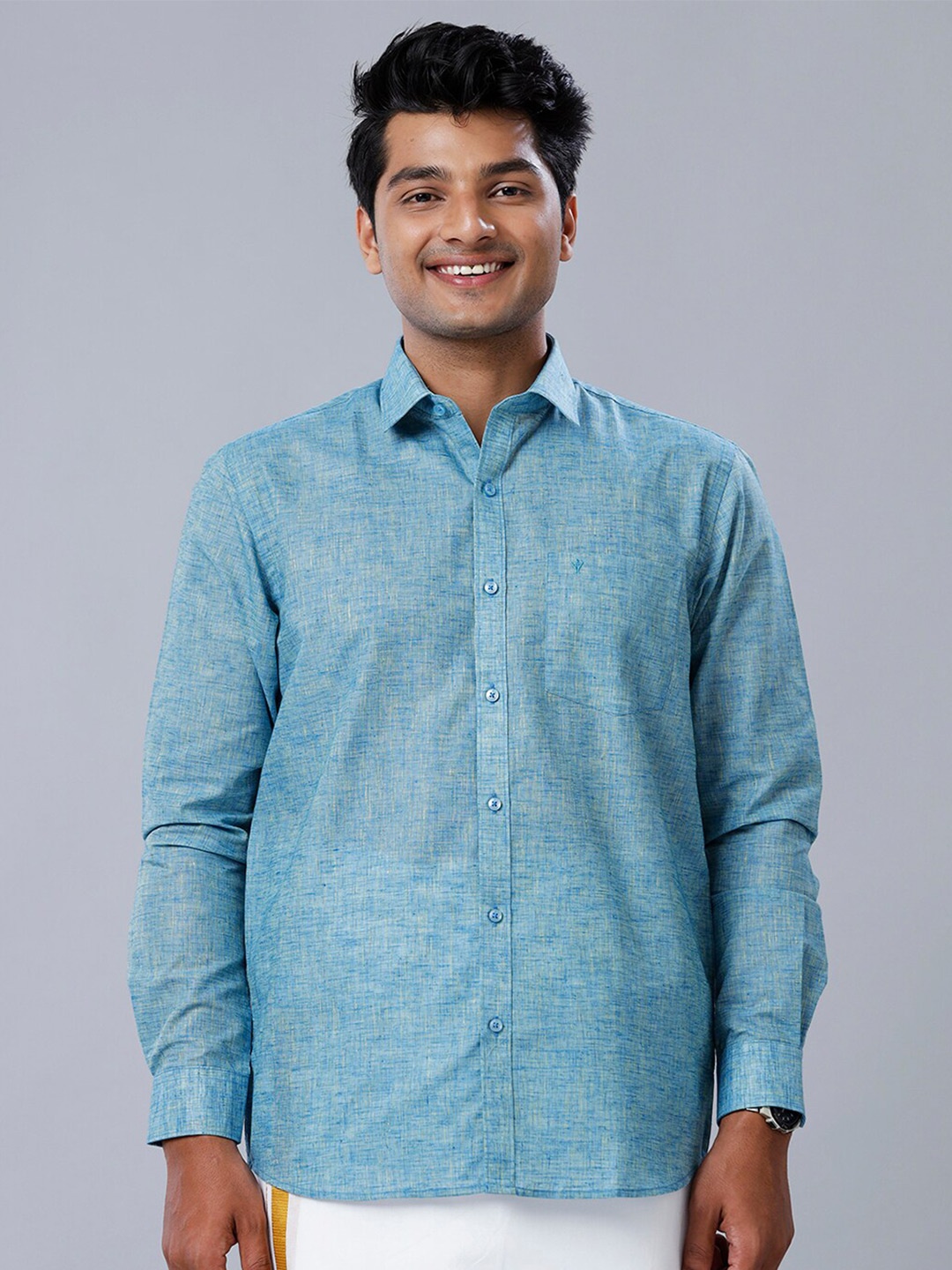 

Ramraj Spread Collar Opaque Ethnic Shirt, Blue