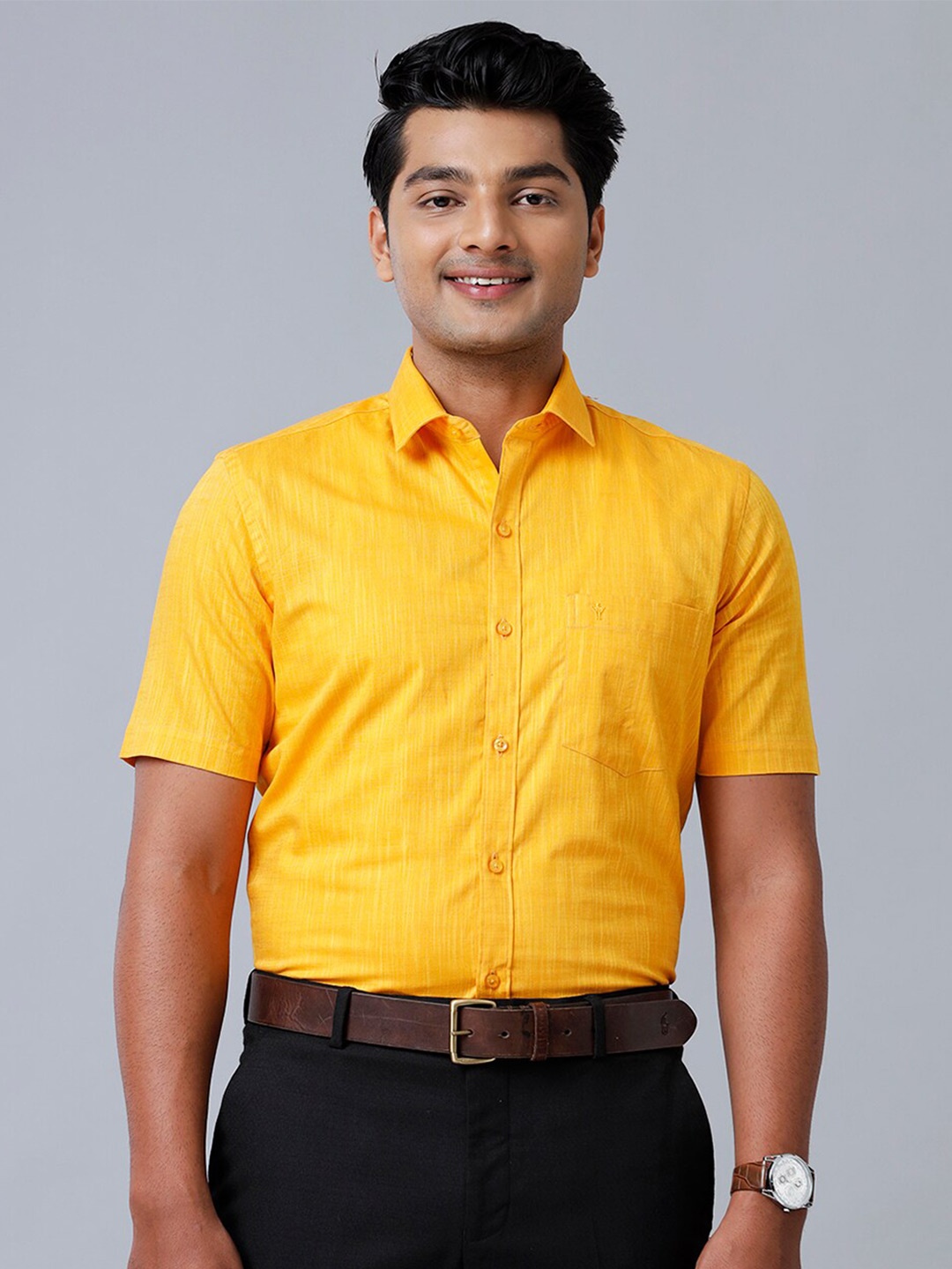

Ramraj Spread Collar Opaque Cotton Formal Shirt, Mustard