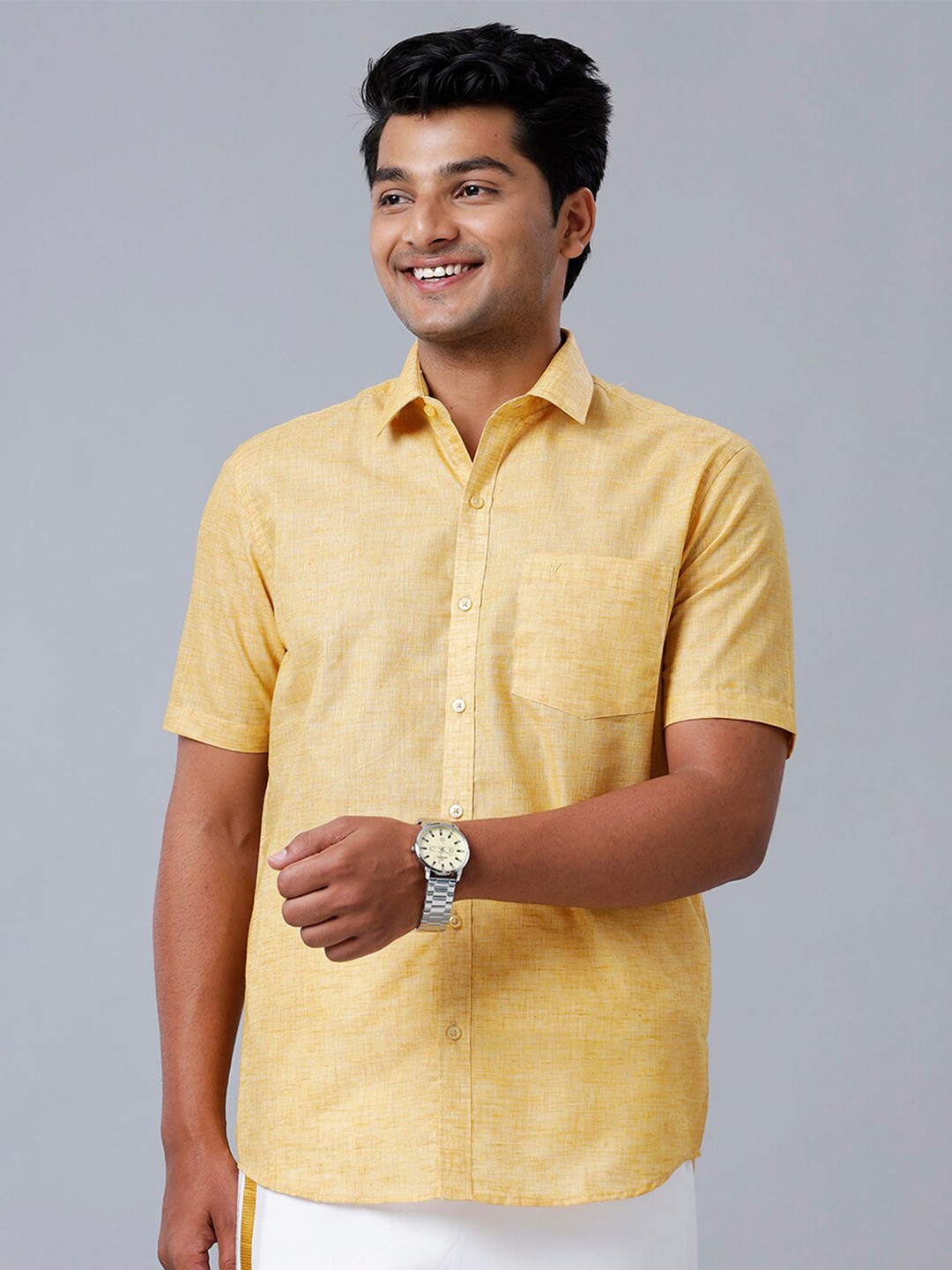 

Ramraj Spread Collar Opaque Ethnic Shirt, Yellow