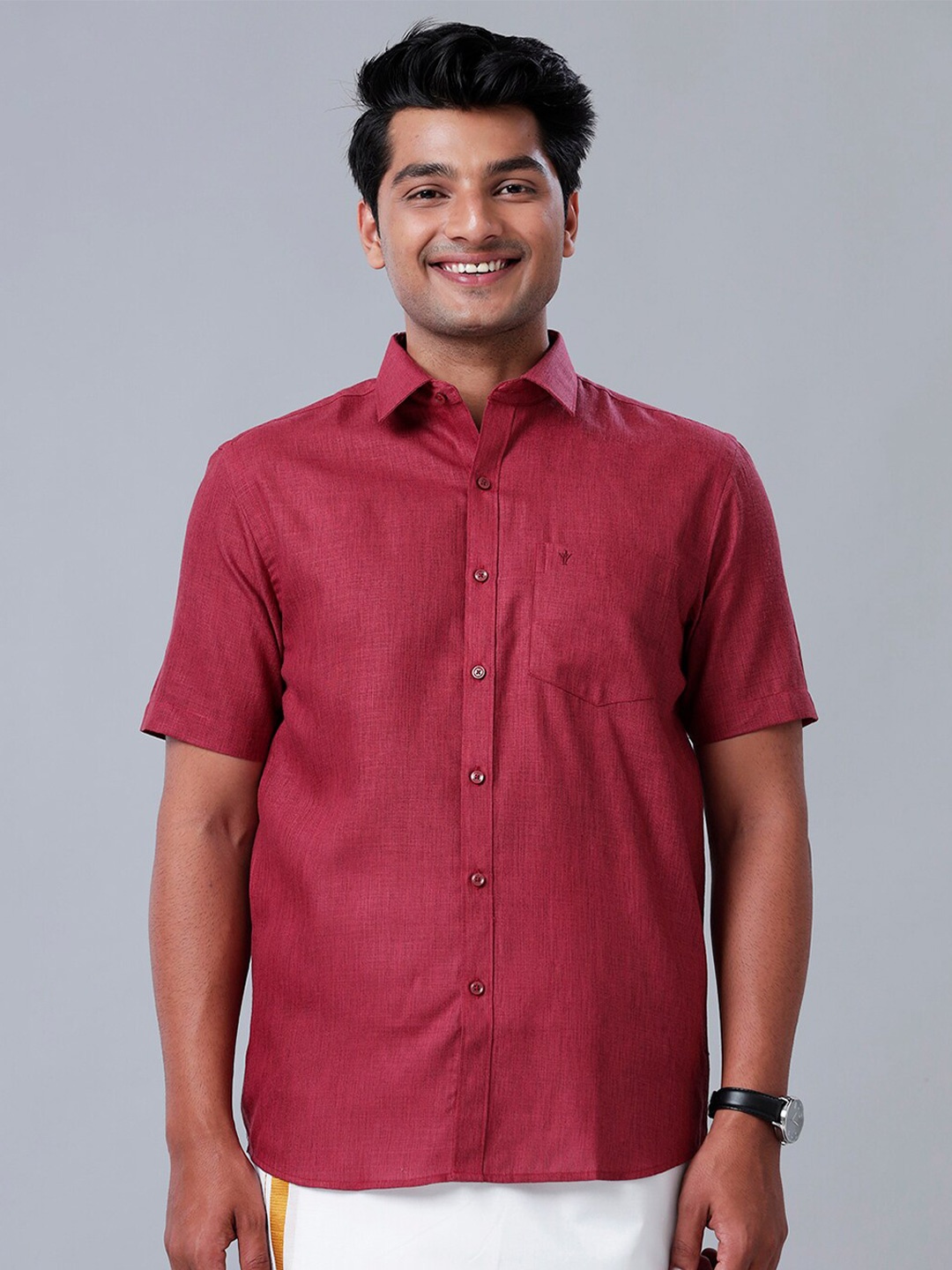 

Ramraj Spread Collar Opaque Ethnic Shirt, Maroon
