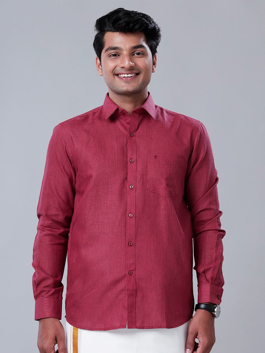 

Ramraj Regular Fit Spread Collar Long Sleeve Pocket Casual Shirt, Maroon